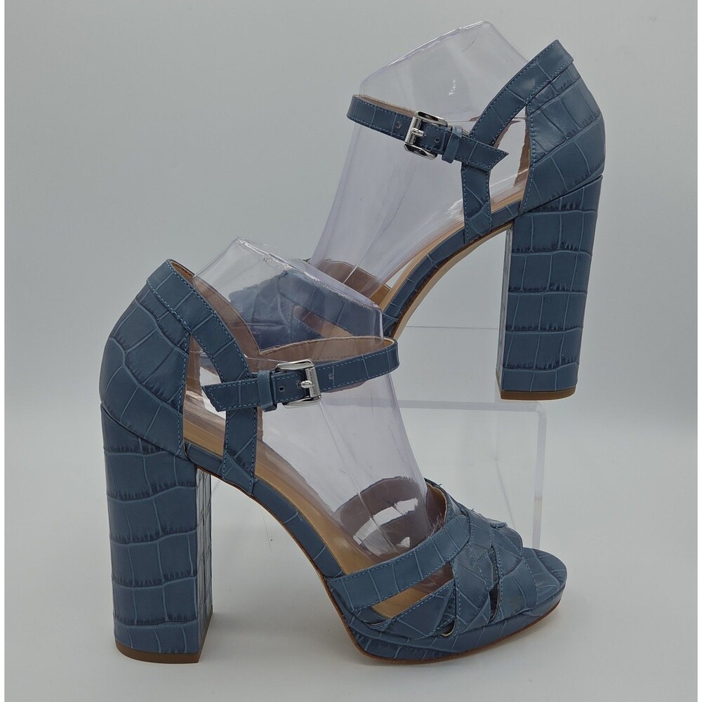 Michael Kors Annaliese Blue Croc Embossed Leather Platform Heels Sandals 9